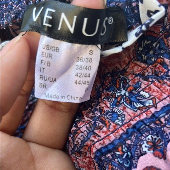 VENUS Blue and Green Smocked Off-Shoulder Blouse - Picture 2 of 4